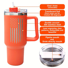 40oz Flag Print Vacuum Tumbler w/ Handle & Straw Lid Stainless Steel