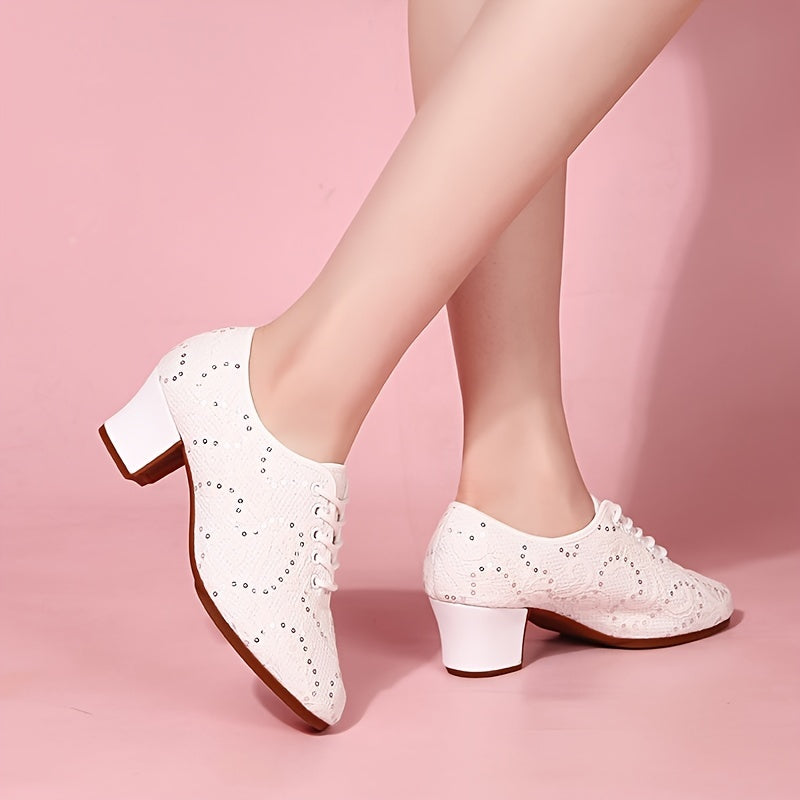 Sequined Latin Dance Shoes Thick Heeled Professional Dance Shoes
