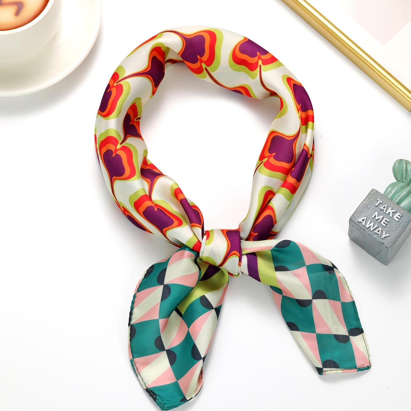 Geometric Print Square Scarf Vintage Neckerchief Bandana Head Wrap