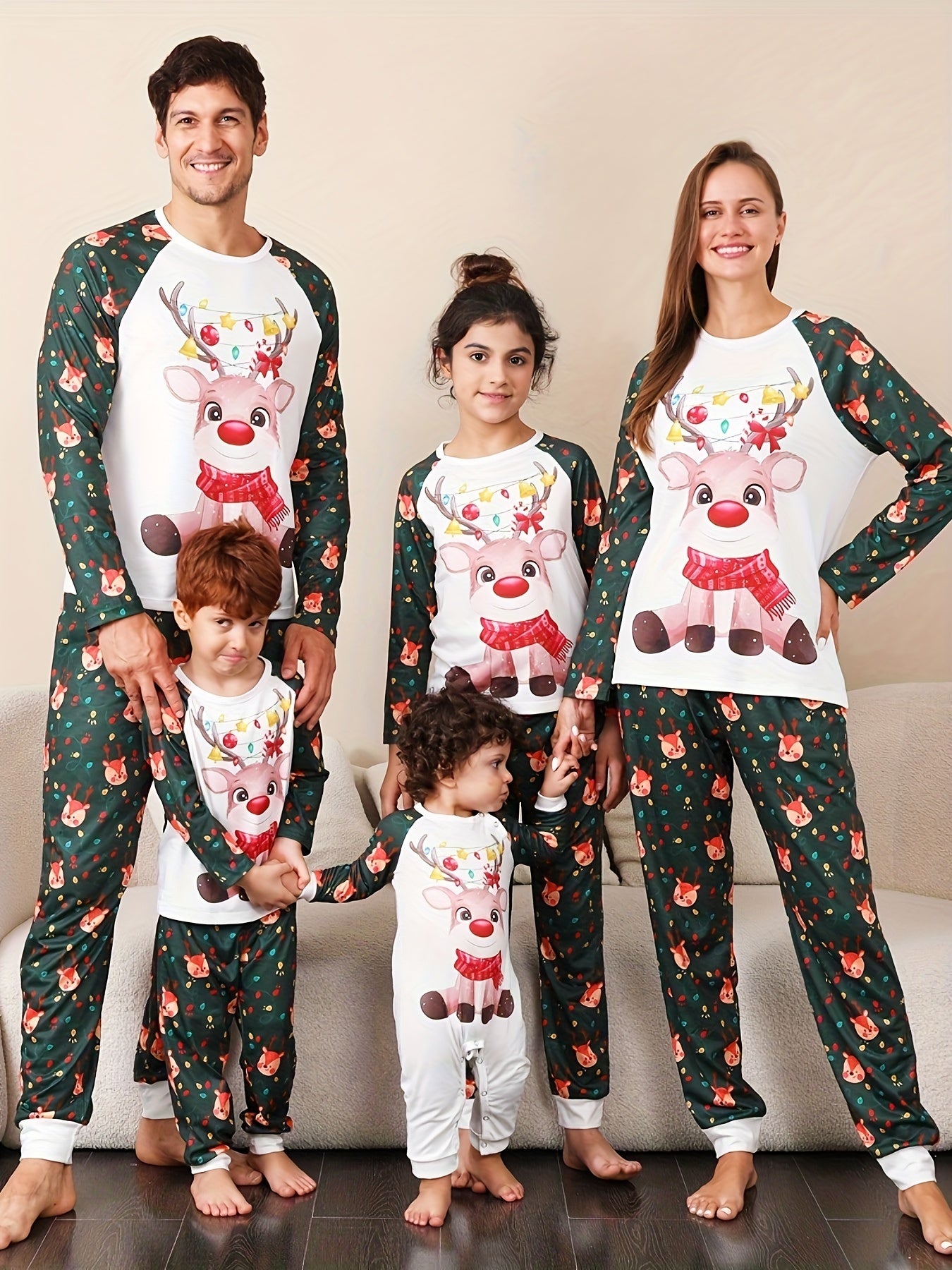 Christmas Elk Print Pajama Set Long Sleeve Top & Pants Women's Sleepwear