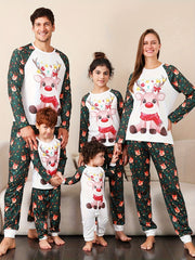 Christmas Elk Print Pajama Set Long Sleeve Top & Pants Women's Sleepwear