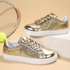 Glitter Reflective Faux Leather Skate Shoes Wear-Resistant Non Slip Sneakers