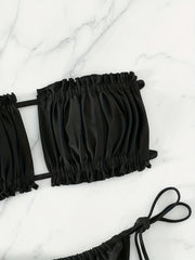 Ruched Bra Top Bandeau Tie Side High Cut Bikini Swimsuit