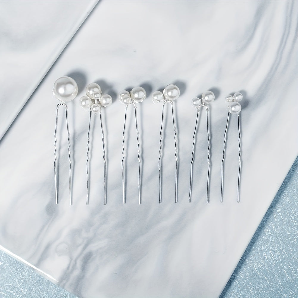 6pcs Faux Pearl Hair Pin Minimalist Bridal Wedding Styling Accessory