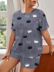 Crown Print Tee & Shorts Pajama Set