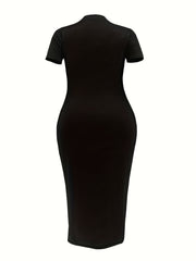 Plus Size Casual Dress Women's Plus Cross Letter Print Short Sleeve Dress