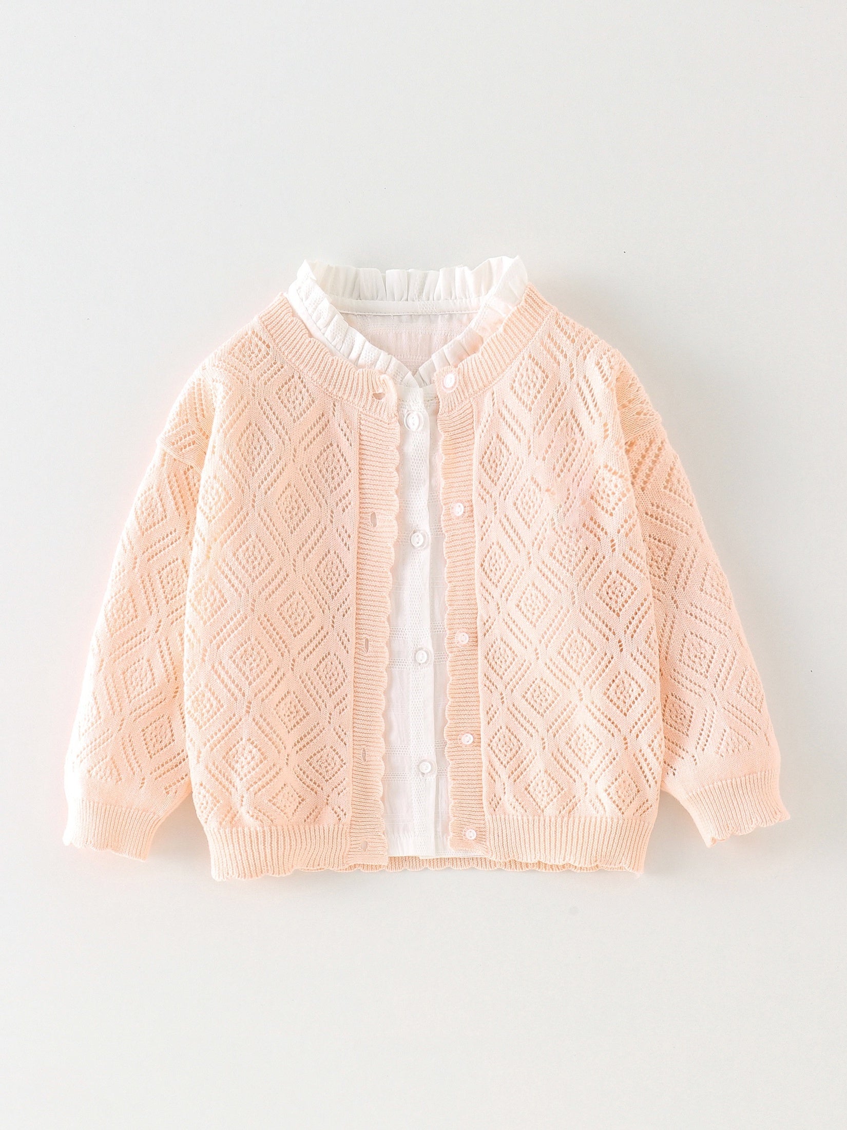 Baby Girls Cardigan Knitted Sweater Long Sleeve Crew Neck Stretch Cotton