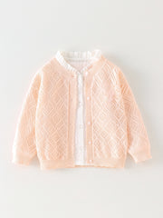 Baby Girls Cardigan Knitted Sweater Long Sleeve Crew Neck Stretch Cotton