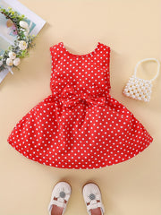 Toddler Baby Girls Bow Polka Dot Sleeveless Dress Princess Dress For Party