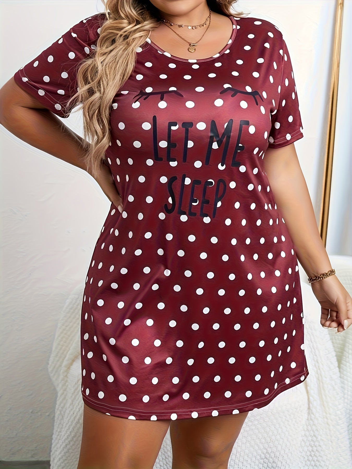 Eyelash & Polka Dot Print Sleep Dress