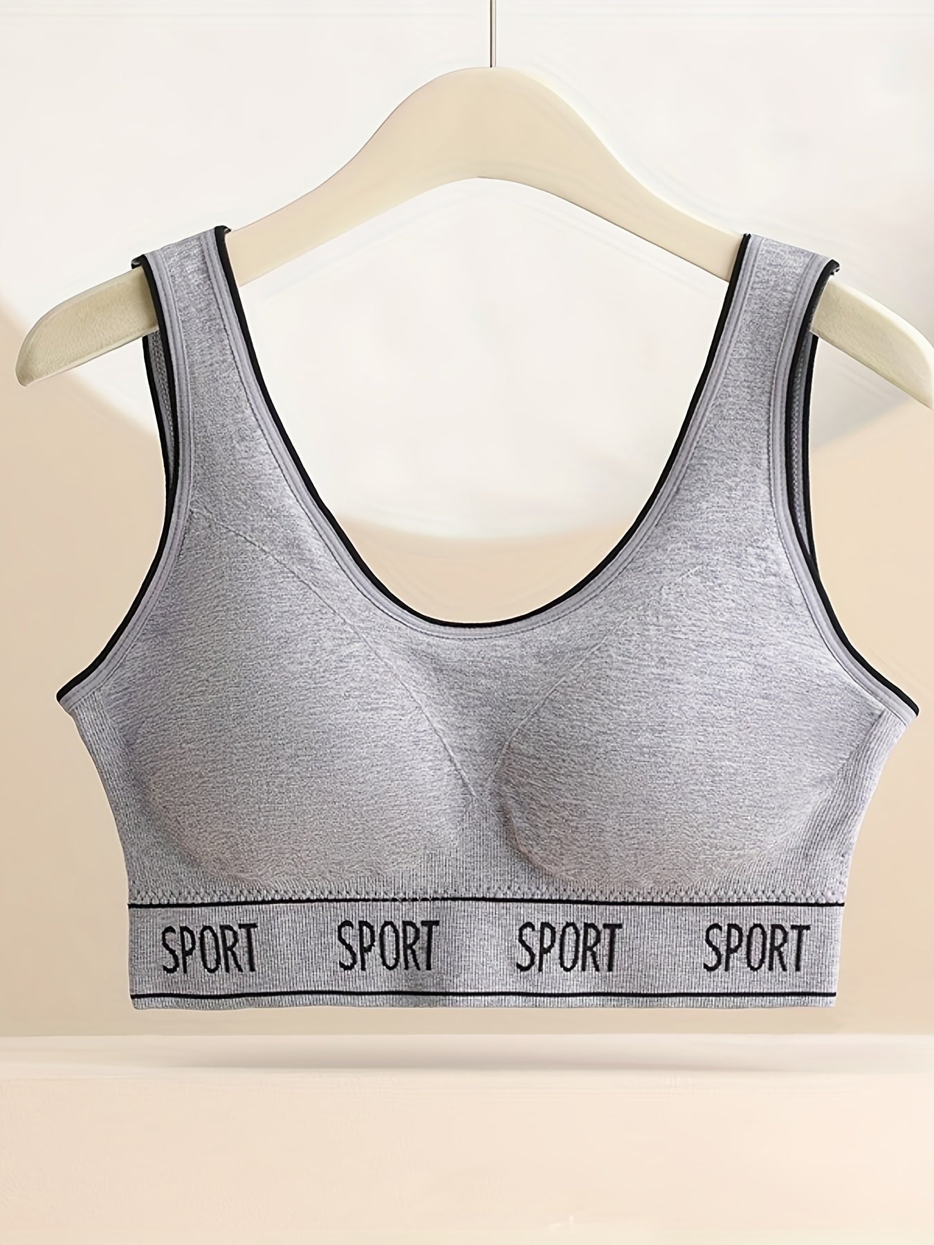 Casual Sports Bra Women's Plus Letter Tape Solid Round Neck