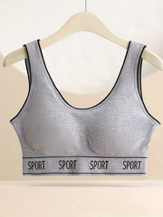 Casual Sports Bra Women's Plus Letter Tape Solid Round Neck