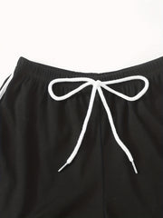 Contrast Trim Drawstring Shorts Women's Clothing