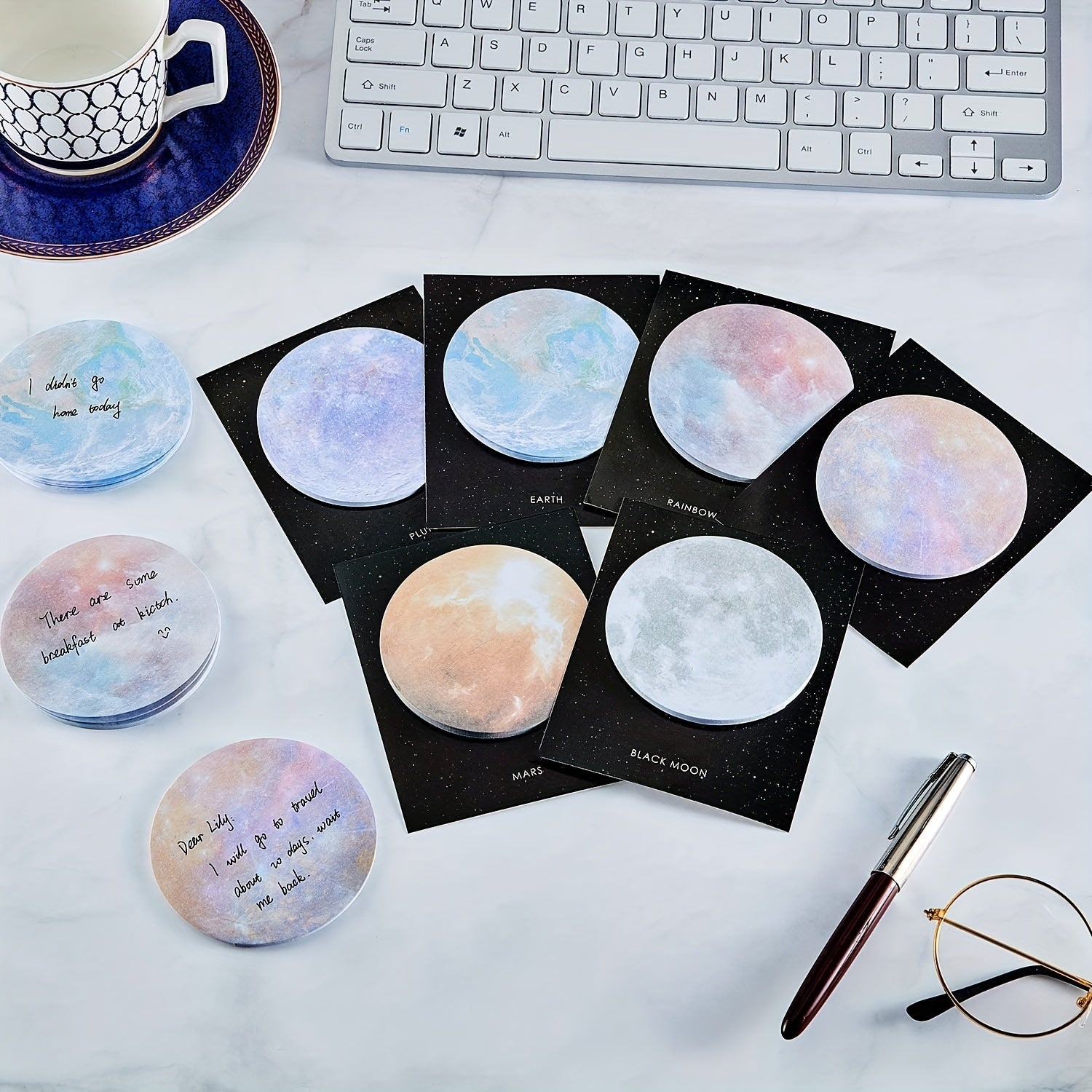 6pcs Planet Sticky Notes Moon Earth Planet Notes Self Adhesive 3 Inches