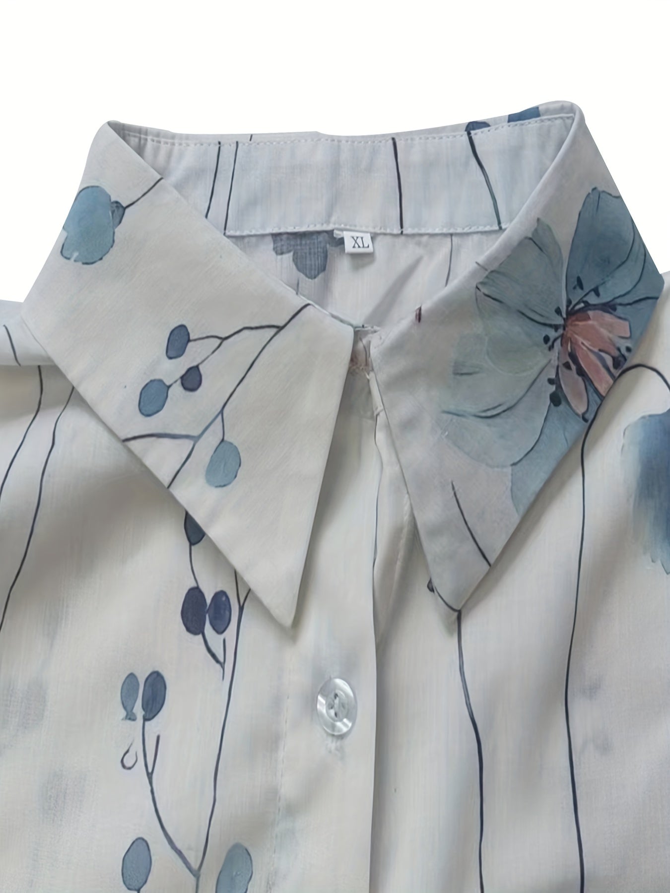 Plus Floral Print Button Up Long Sleeve Blouse