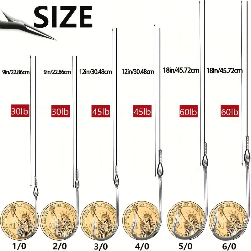 24pcs Steel Leaders Long Shank Hook Surf Fishing Leader Wire Forged Hook