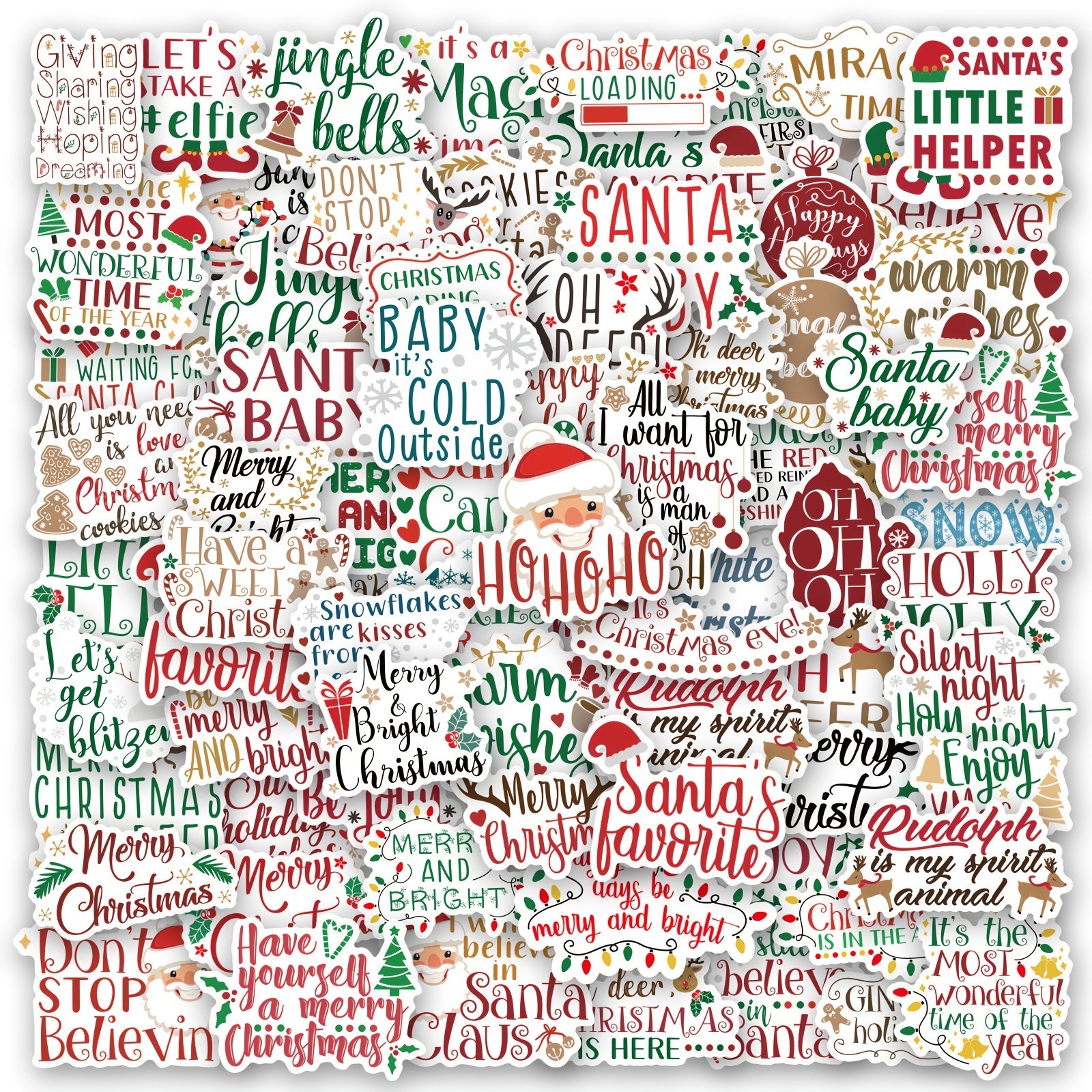 100pcs Christmas Vinyl Stickers Funny Holiday Stickers For Teens & Adults