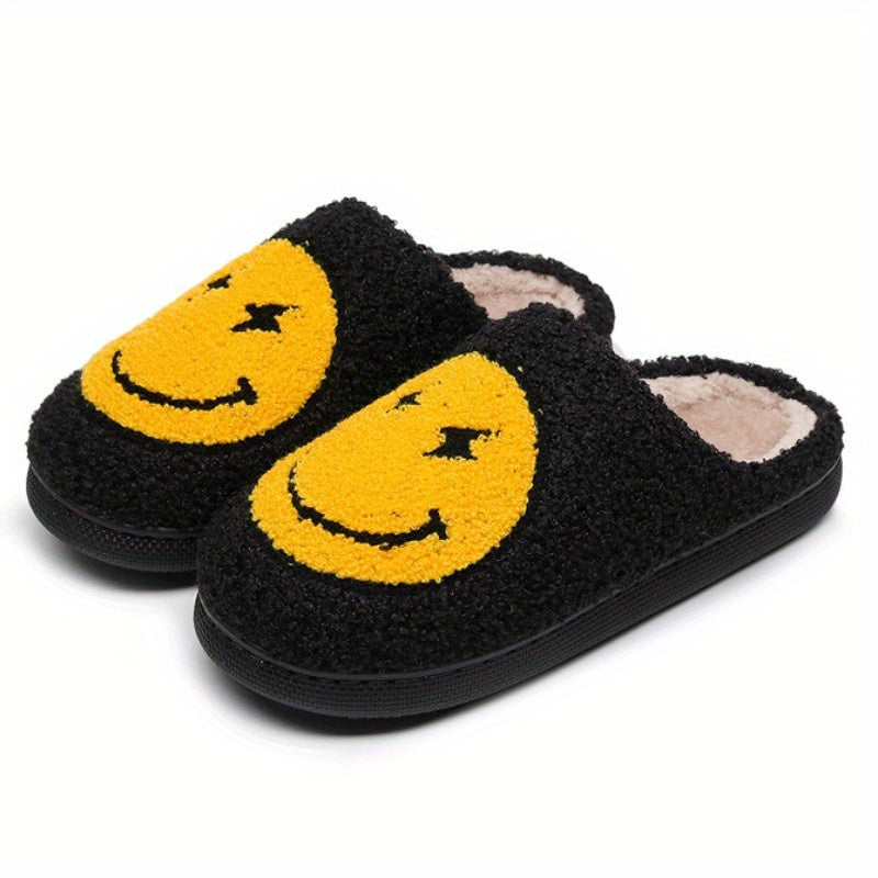 Women's Smile Face Pattern Slippers Plush Lined Shoes
