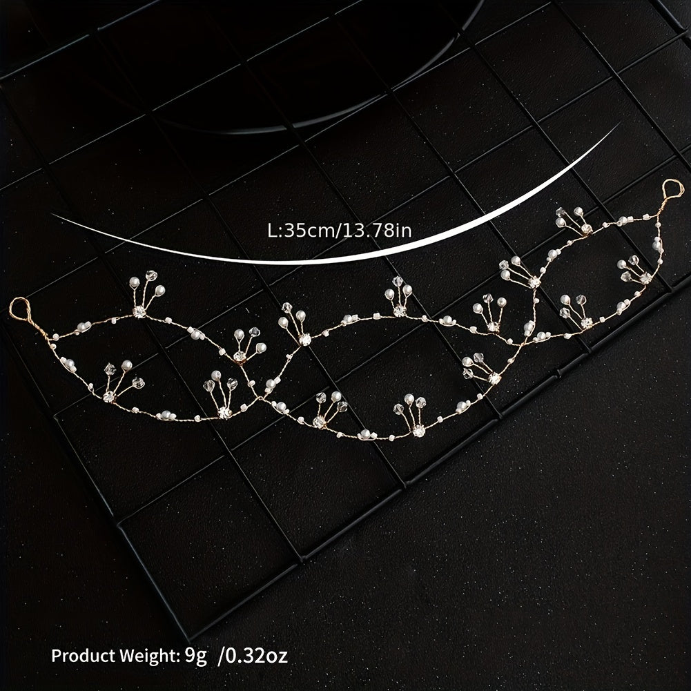 Faux Pearl Hair Chain Crystal Cross Hair Band