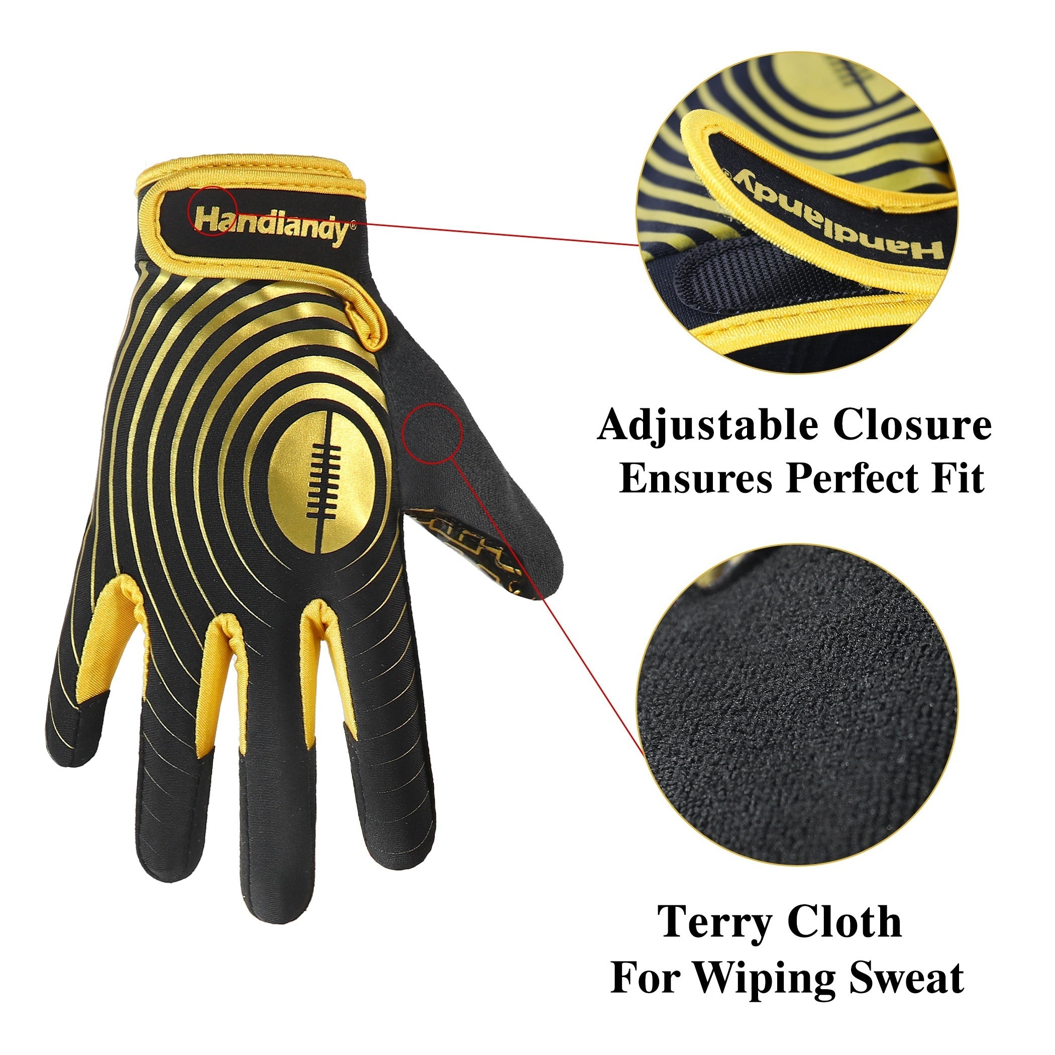 College Football Gloves Adjustable Closure Colors Elastic for Sports
