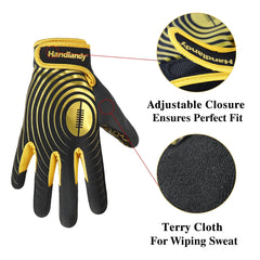 College Football Gloves Adjustable Closure Colors Elastic for Sports
