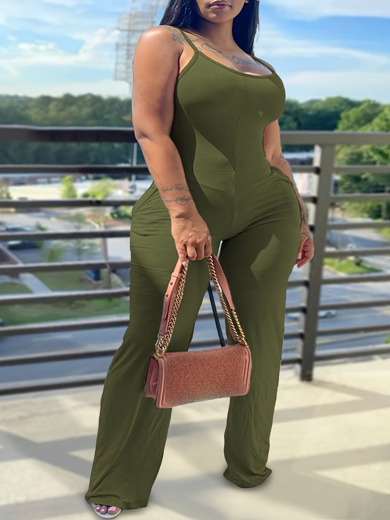 Casual Cami Jumpsuit Women's Plus Solid