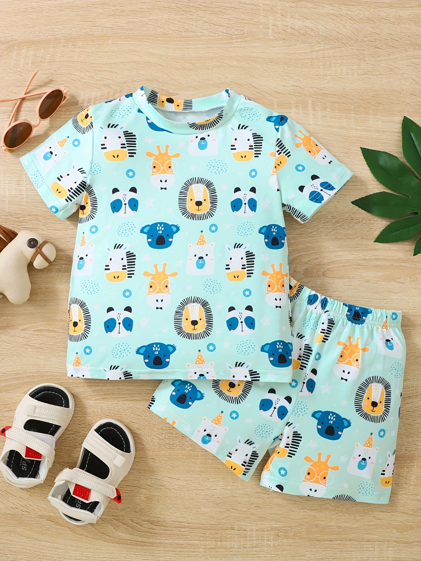 Boys Animal Print T-shirt & Shorts Set Summer Outfit