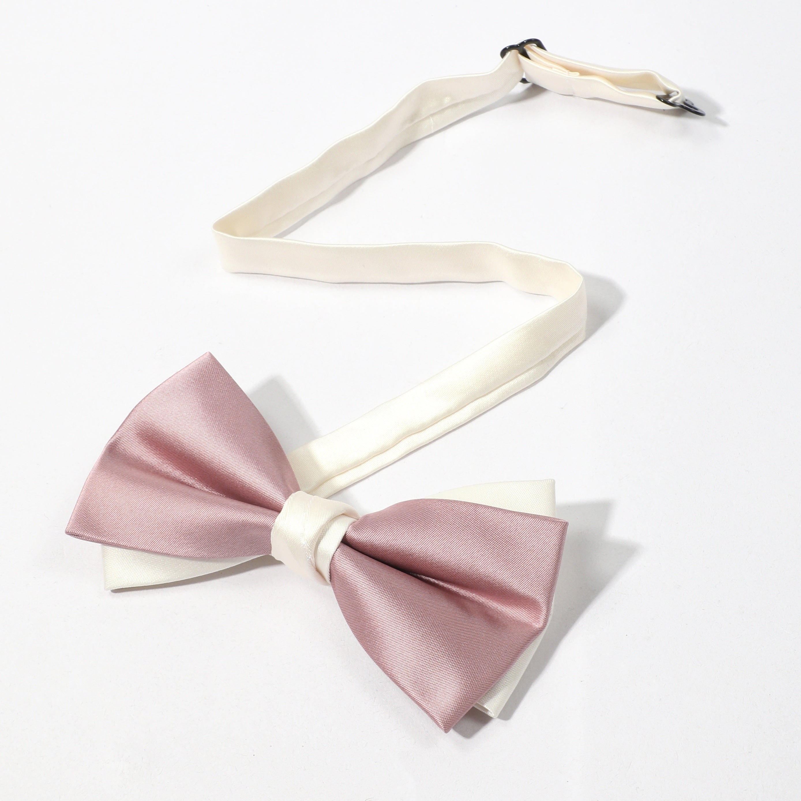 Double Layer Pink Bow Tie Necktie Classic Pre-Tied Shirt Tie for Women