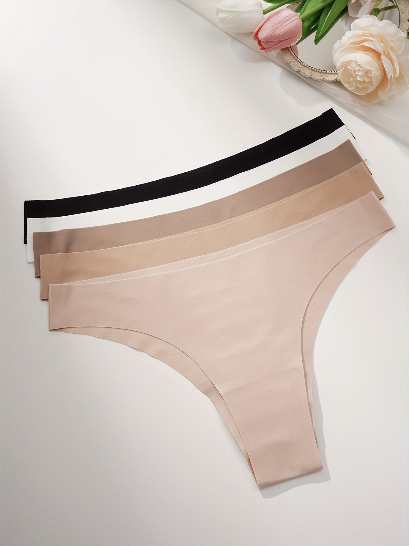 5 Seamless Solid Thongs Soft Comfy Stretchy Intimates Panties