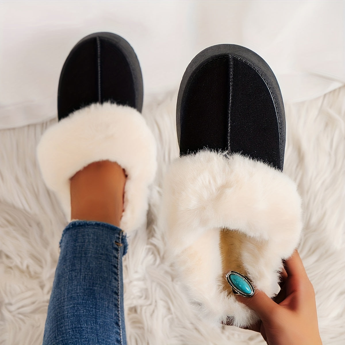 Plush Fur Lined Snow Shoes Non Slip Winter Boots
