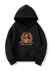 Skeleton Pattern Smart Hoodie for Girls Halloween Party Long Sleeve Top