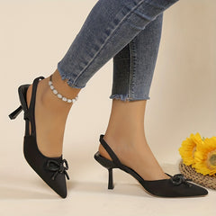 Women's Rhinestone Bow Sandals Slingback Stiletto Heel Shoes