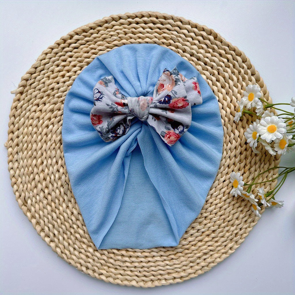 Soft Elastic Strip Flower Baby Hat With Bow For Girl