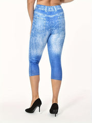 Printed Slim Capris Leggings High Waist - Women's Clothing
