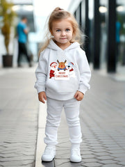 Girls 2pc Santa Bear Deer Hooded Sweatshirt Solid Sweatpants Set