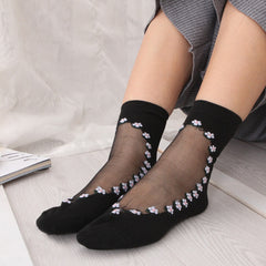 Floral Lace Fishnet Ankle Socks Semi Sheer Women's Socks