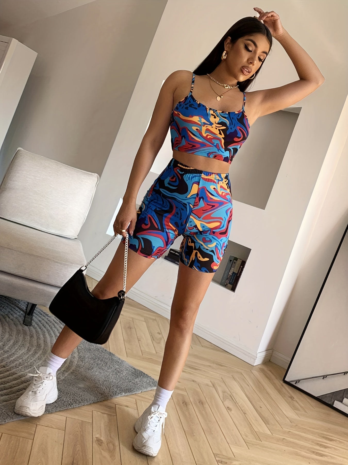Butterfly Print Sleeveless Top & Shorts Set