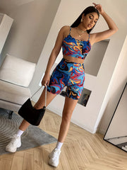 Butterfly Print Sleeveless Top & Shorts Set
