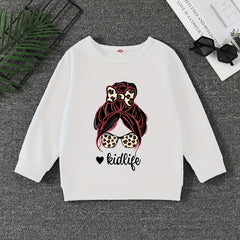 Girls' Leopard Portrait Crew Neck Sweatshirt Pullovers Kids Long Sleeve Tops