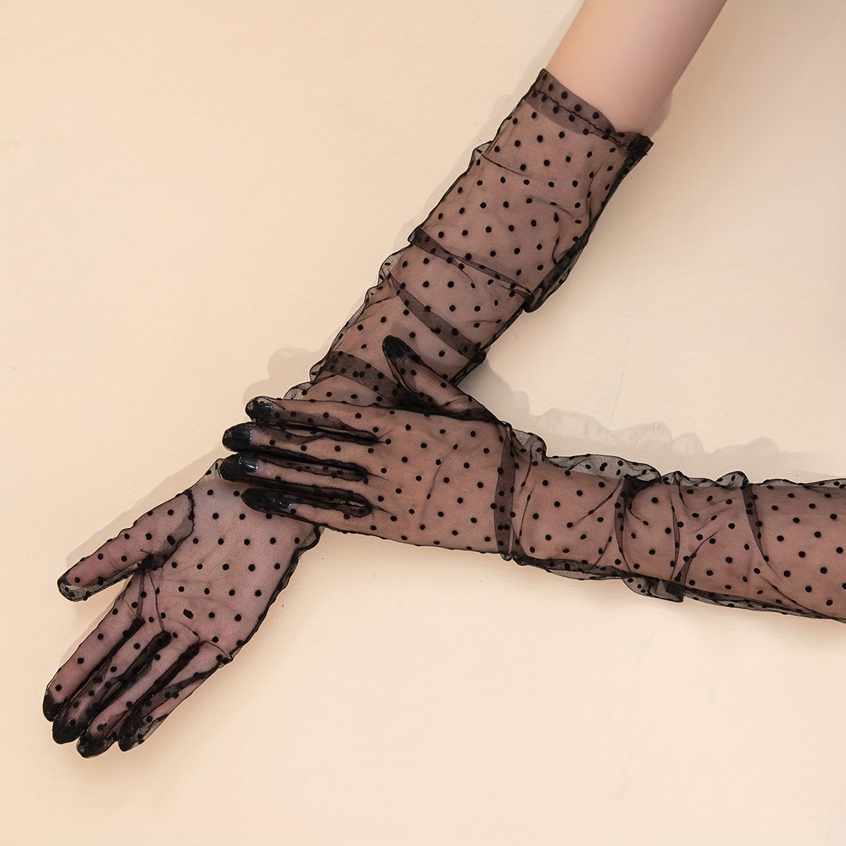 Polka Dot Long Gloves Transparent Decorative Party Prom Gloves Women