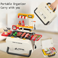 Kids BBQ Grill Set Play Food Toys with Hanging Barbecue Rack