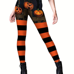 Halloween Pumpkin Print Skinny Leggings Women's Clothing