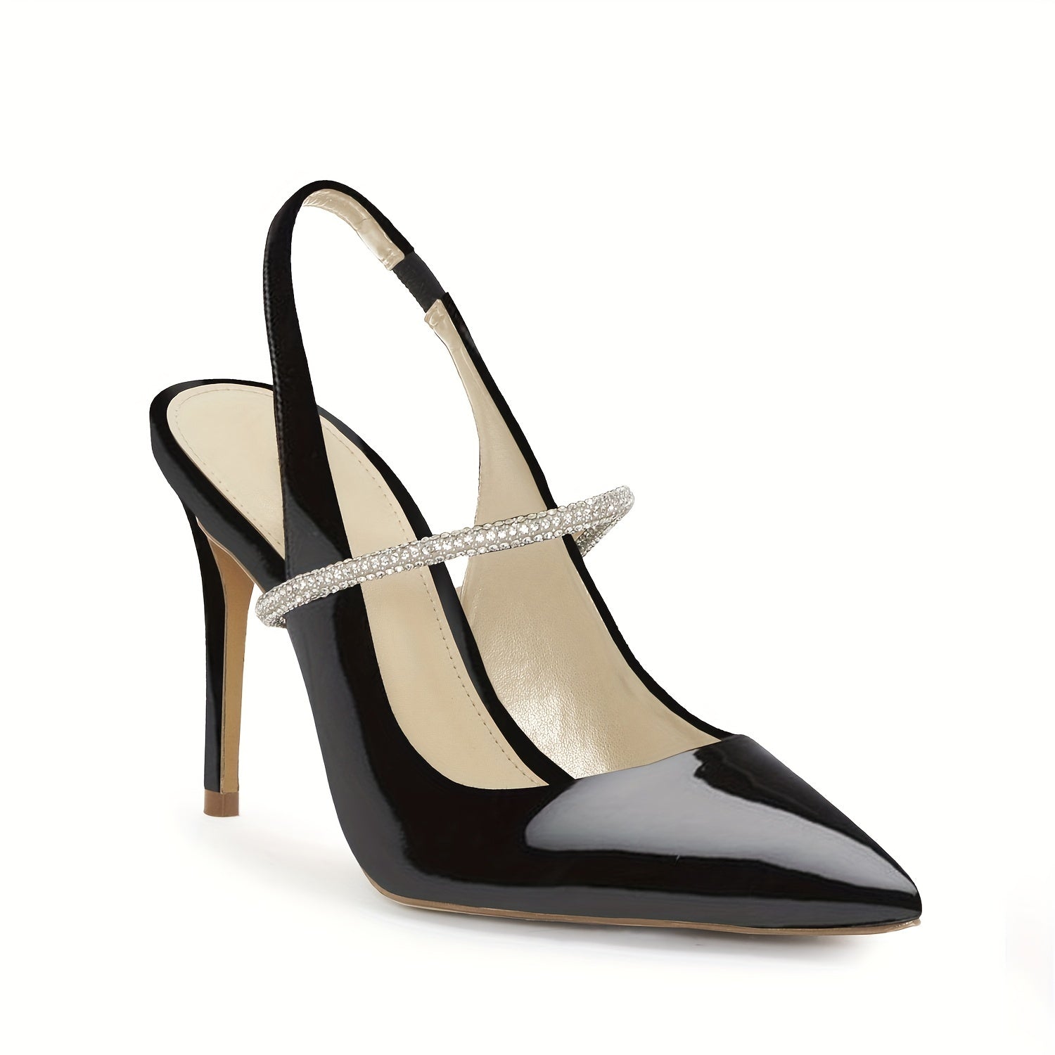 Rhinestone Heel Sandals Pointed Toe Stiletto Party Dress Slingback
