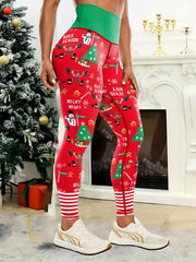 Christmas Block Print Yoga Leggings High Waist Workout Sports Pants