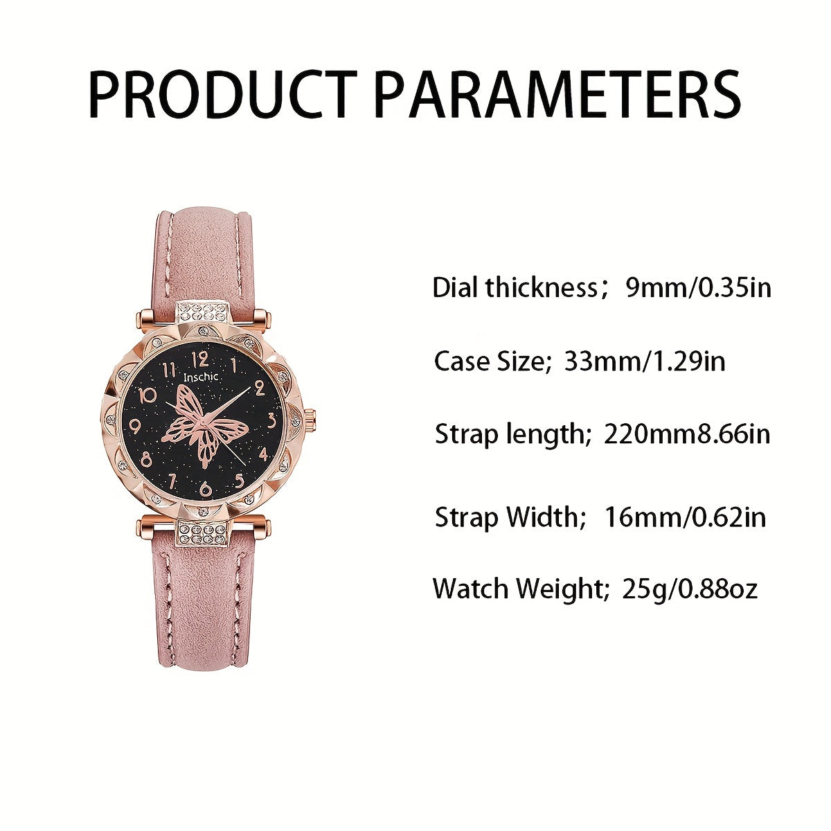 Butterfly Quartz Watch & Rhinestone Jewelry Set