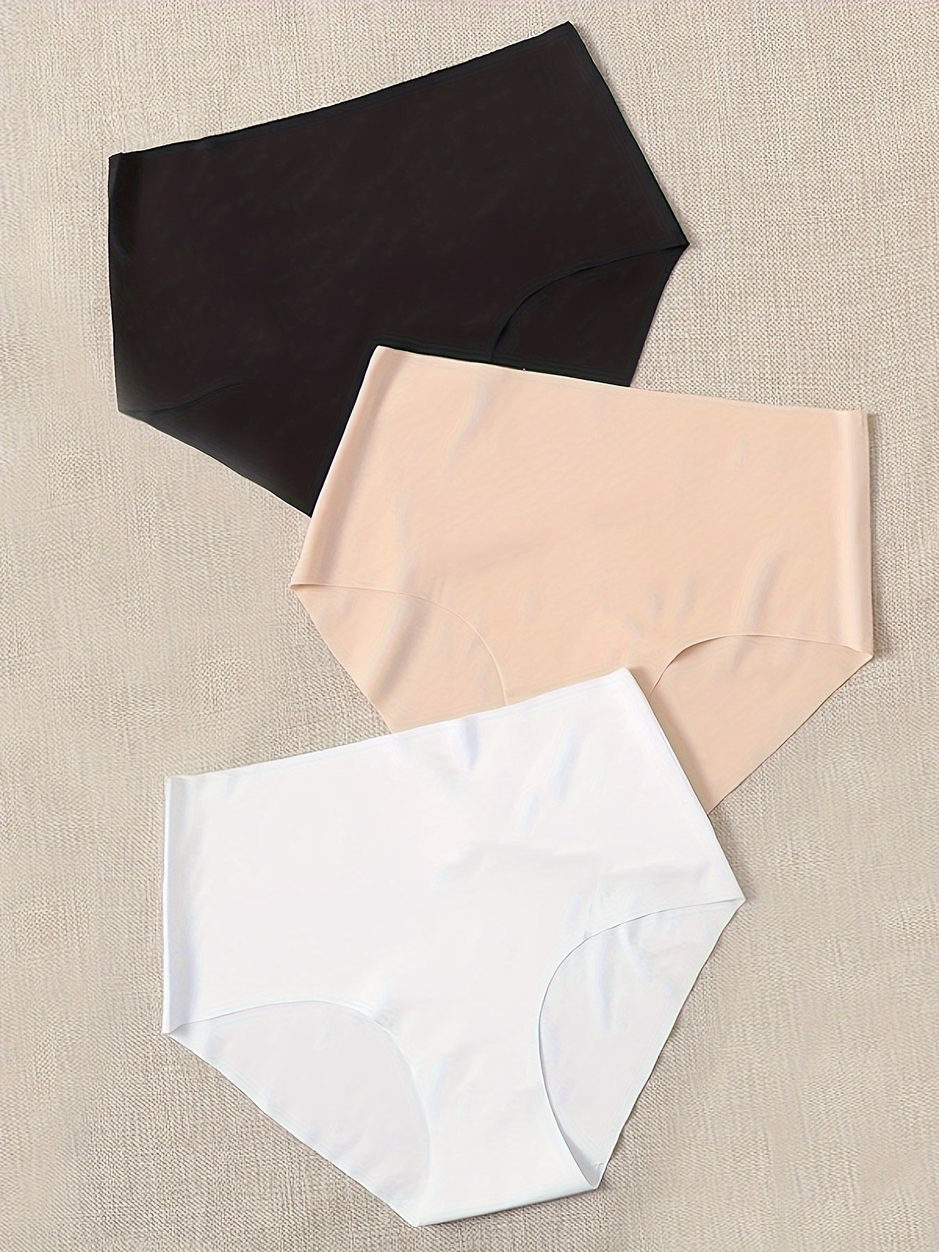 3pcs Seamless Solid Briefs Stretchy Intimates Panties