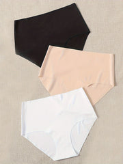 3pcs Seamless Solid Briefs Stretchy Intimates Panties