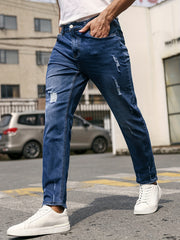Slim Fit Cat Catch Jeans Men's Casual Street Style Distressed Stretch Denim Pant