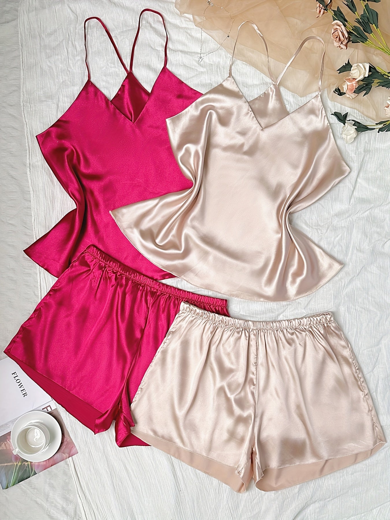 Women's Plus Satin V Neck Pajama Set