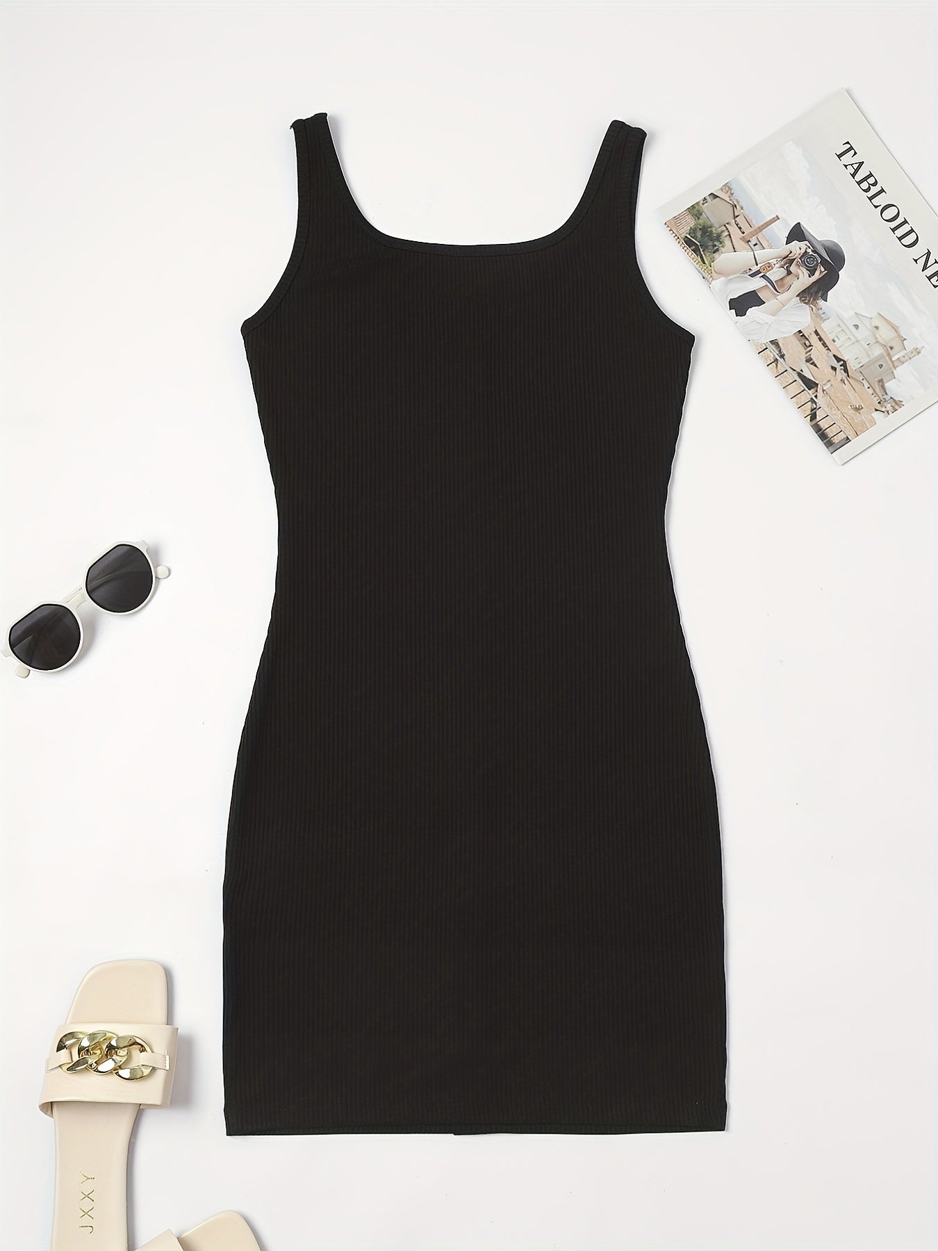 Ribbed Knit Scoop Neck Tank Dress